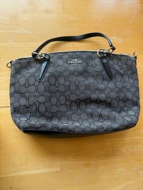 Coach Monogram Shoulder Bag in Charcoal and Black
